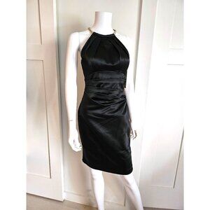Eliza J. Missy Black Satin with Gold-tone Halter/Choker Dress Size 2